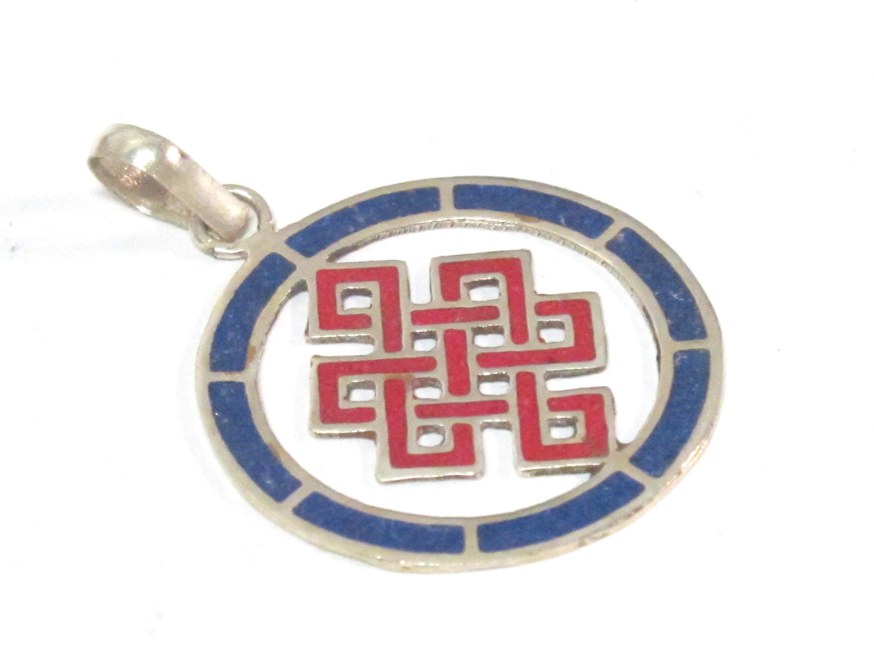 1 Pendant - Round thin disc shape Tibetan infinity Endless knot pendant - PM307E