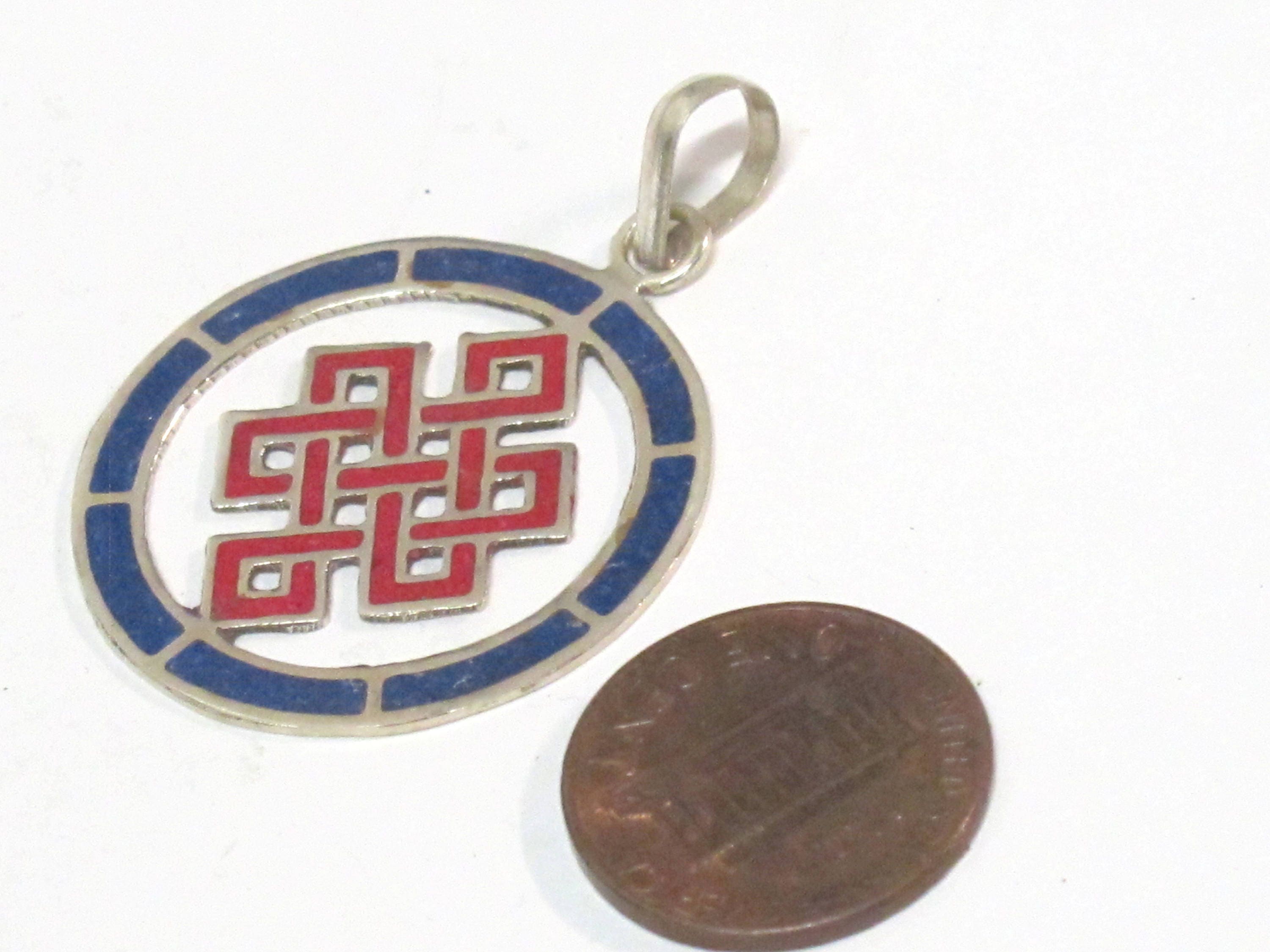 1 Pendant - Round thin disc shape Tibetan infinity Endless knot pendant - PM307E