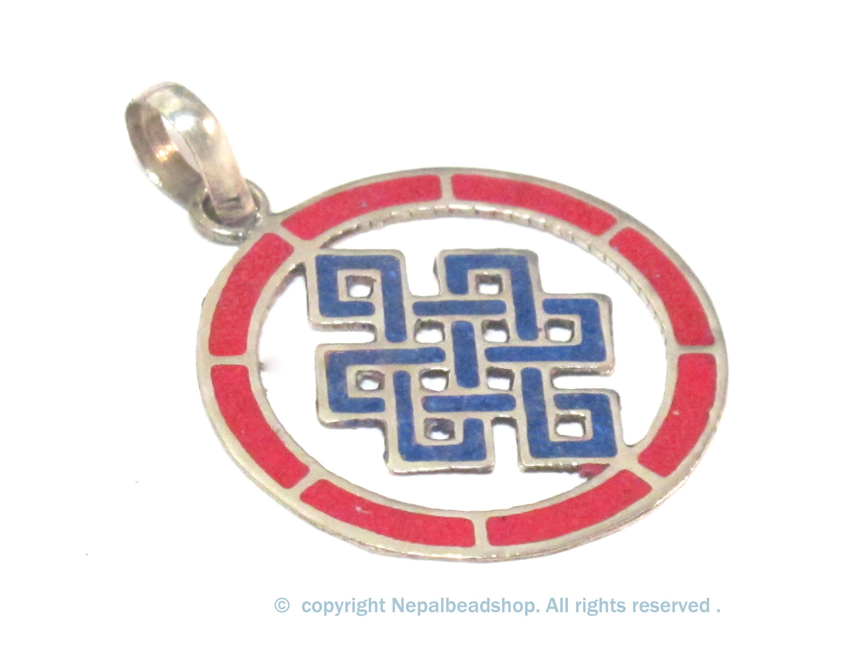 1 Pendant - Round thin disc shape Tibetan infinity Endless knot pendant - PM307F