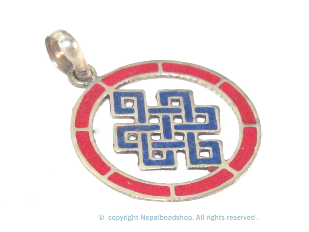 1 Pendant - Round thin disc shape Tibetan infinity Endless knot pendant - PM307F