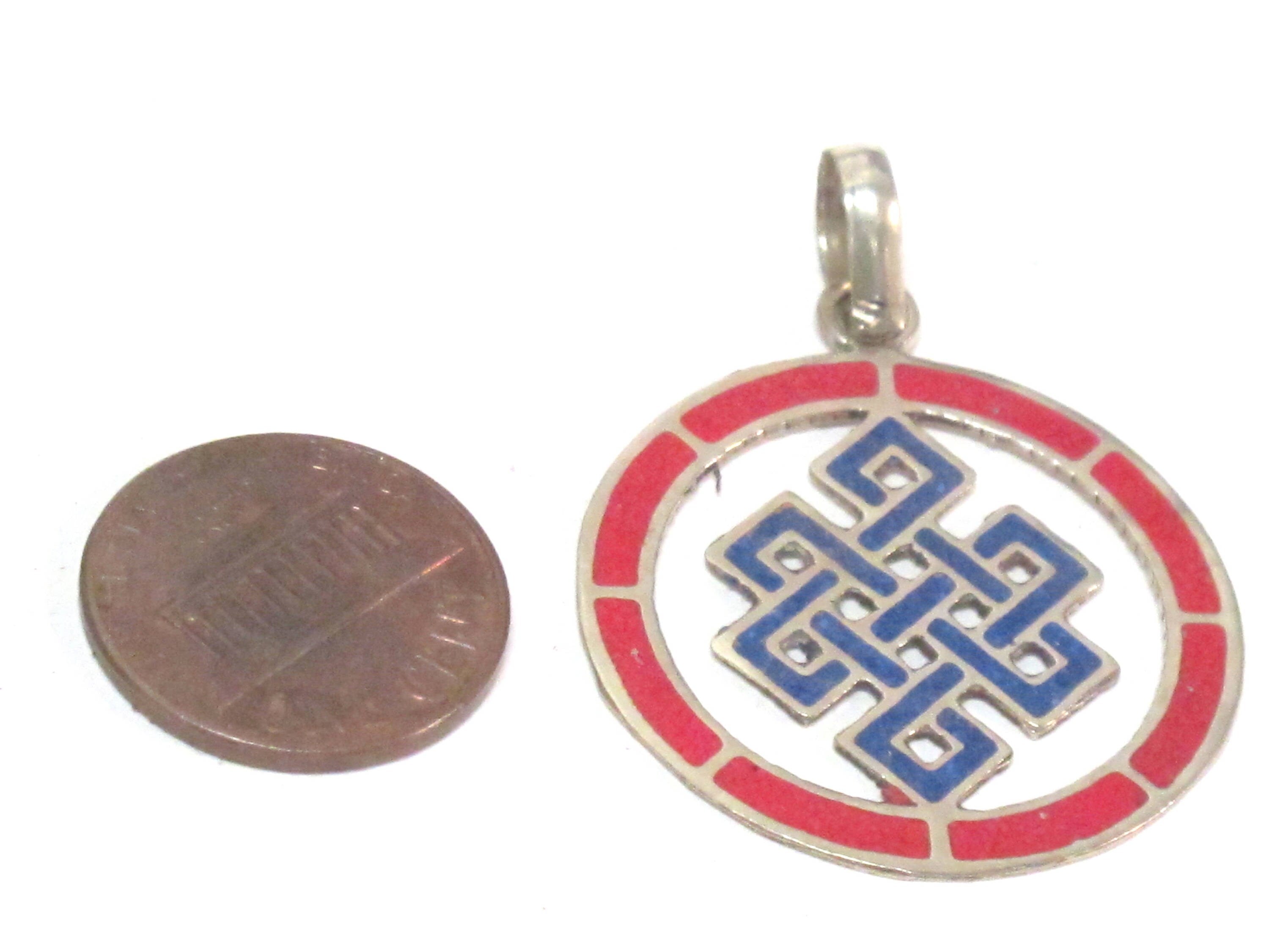 1 Pendant - Round thin disc shape Tibetan infinity Endless knot pendant - PM307F