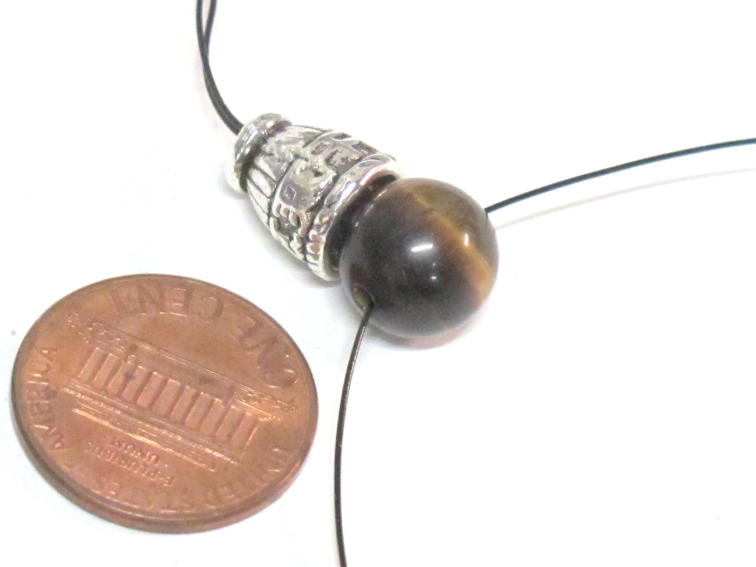 3 Guru beads - 3 hole Tigers eye gemstone Guru Bead 10 mm size with silver color metal om mani prayer column bead - GB065s