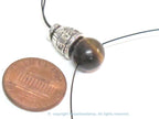 1 Guru bead - 3 hole Tigers eye gemstone Guru Bead 10 mm size with silver color metal om mani prayer column bead - GB065