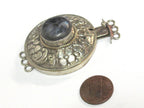 1 clasp - Large round shape ethnic Tibetan silver finish labradorite gemstone inlaid statement clasp pendant from Nepal - LN041B