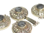1 clasp - Large round shape ethnic Tibetan silver finish labradorite gemstone inlaid statement clasp pendant from Nepal - LN041B