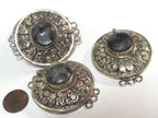 1 clasp - Large round shape ethnic Tibetan silver finish labradorite gemstone inlaid statement clasp pendant from Nepal - LN041B
