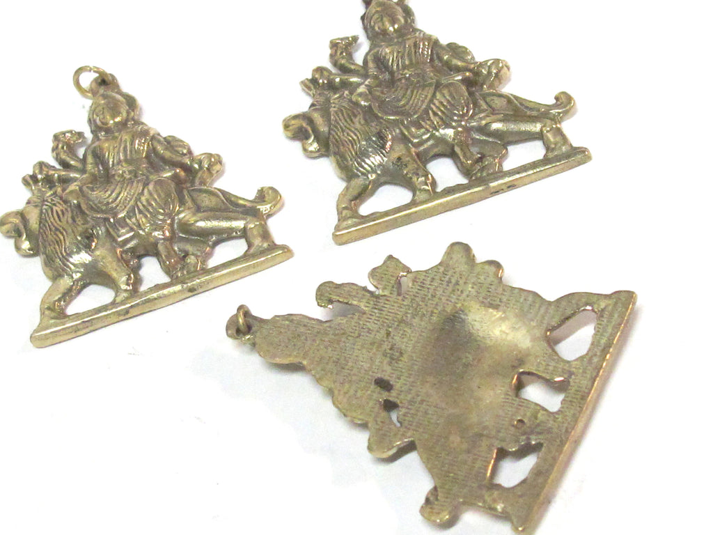 1 Pendant - Large size Hindu Goddess revered Durga Maa Sherawali Brass amulet pendant - CP129