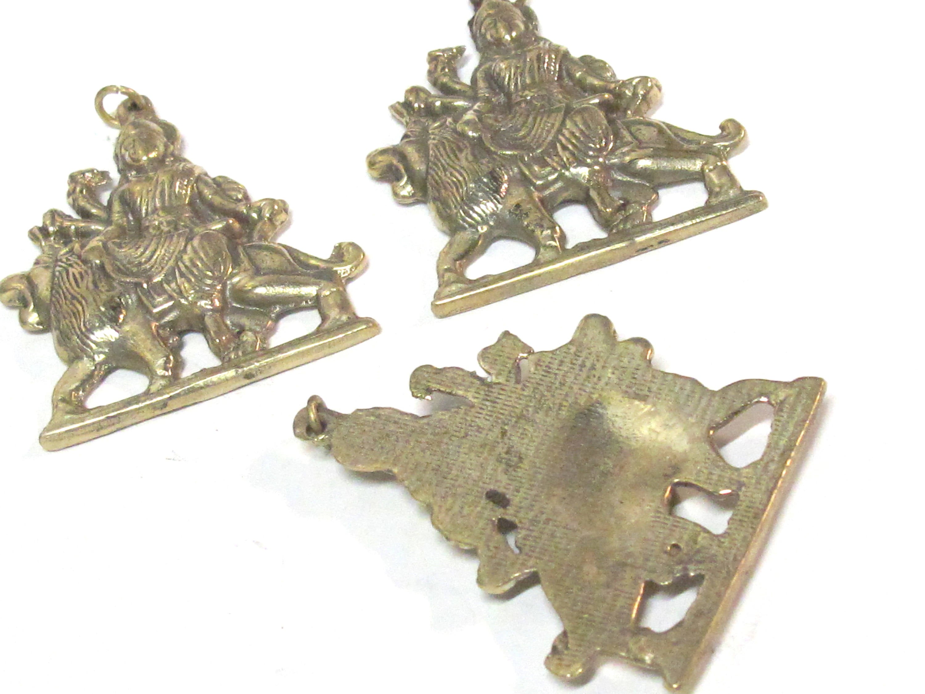 1 Pendant - Large size Hindu Goddess revered Durga Maa Sherawali Brass amulet pendant - CP129