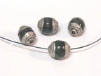 4 Beads - Tibetan silver tone capped small size green color agate beads from Nepal 8-9 mm x 9 -11 mm - BD975Ax