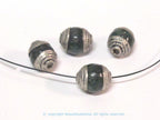 4 Beads - Tibetan silver tone capped small size green color agate beads from Nepal 8-9 mm x 9 -11 mm - BD975A