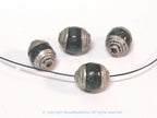 4 Beads - Tibetan silver tone capped small size green color agate beads from Nepal 8-9 mm x 9 -11 mm - BD975A