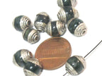 4 Beads - Tibetan silver tone capped small size green color agate beads from Nepal 8-9 mm x 9 -11 mm - BD975A