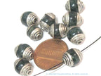 10 Beads - Tibetan silver tone capped small size green color agate beads from Nepal 8-9 mm x 9 -11 mm - BD975Ax
