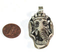 1 Pendant - Intricate carved ethnic Hindu lord Ganesha recycled cattle bone pendant with floral carving on reverse side -- PB007H