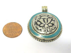 1 Pendant - Tibetan lotus flower double dorje symbol reversible pendant with turquoise inlay - PM610A