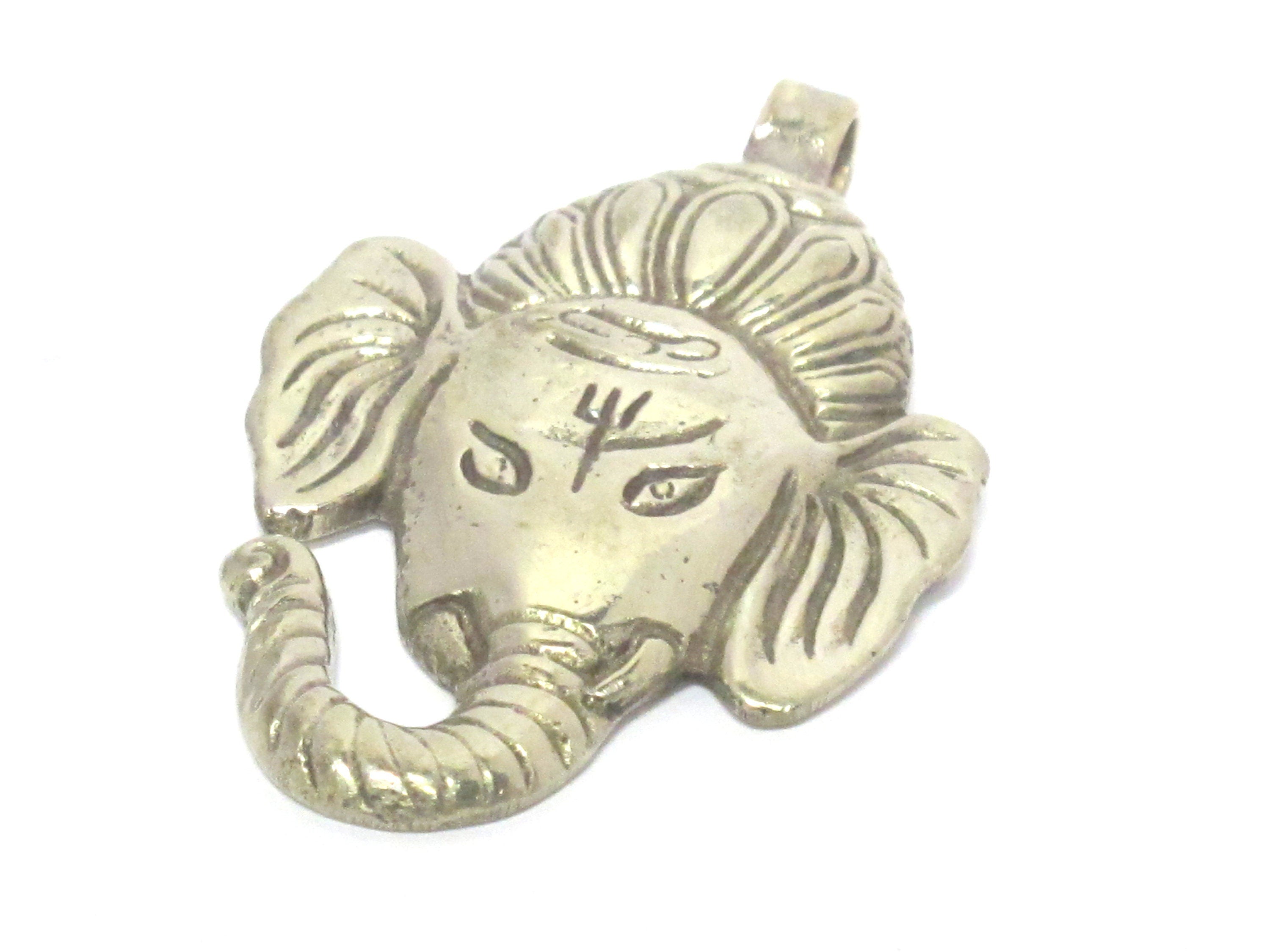 1 Pendant - Beautiful lord Ganesha Ganpati pendant with reverse side floral carving temple decor charm jewelry supply from Nepal - CP133