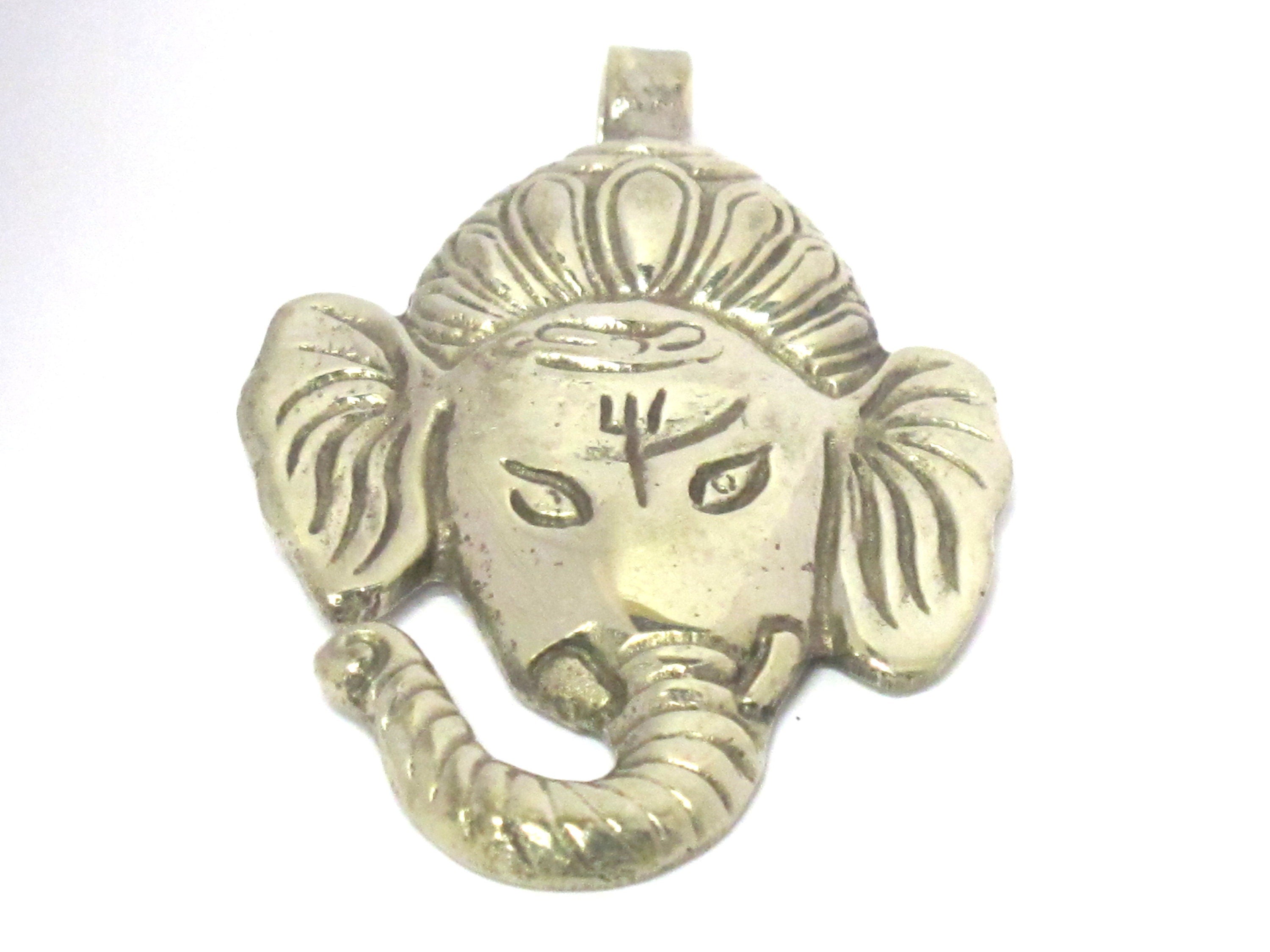 1 Pendant - Beautiful lord Ganesha Ganpati pendant with reverse side floral carving temple decor charm jewelry supply from Nepal - CP133