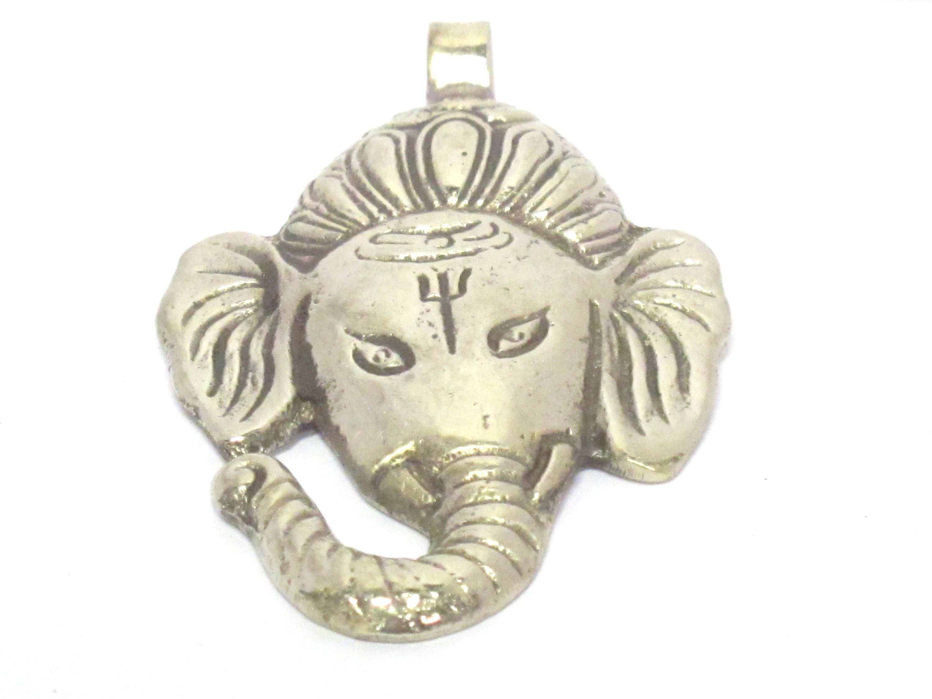 1 Pendant - Beautiful lord Ganesha Ganpati pendant with reverse side floral carving temple decor charm jewelry supply from Nepal - CP133