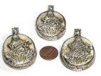 1 Pendant - Intricate carved ethnic Hindu Goddess Saraswati Maa recycled cattle bone pendant with floral carving on reverse side - PB007K