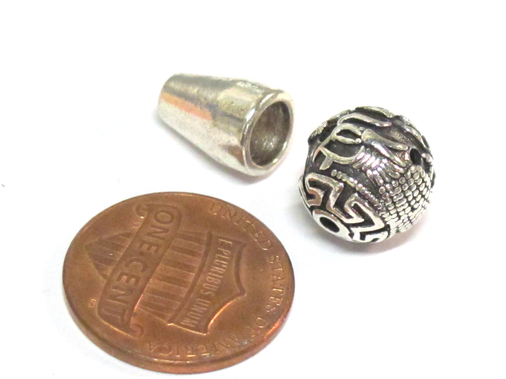 1 Guru bead - Tibetan silver 3 hole Guru Bead dragon design 11 - 12 mm size with column bead - GB066