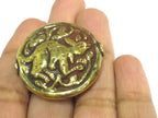 1 Bead - Large 34 -35 mm size Tibetan brass repousse rabbit design focal pendant bead antiqued golden color - BD426