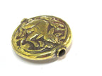 1 Bead - Large 34 -35 mm size Tibetan brass repousse rabbit design focal pendant bead antiqued golden color - BD426