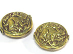1 Bead - Large 34 -35 mm size Tibetan brass repousse rabbit design focal pendant bead antiqued golden color - BD426