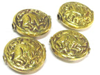 1 Bead - Large 34 -35 mm size Tibetan brass repousse rabbit design focal pendant bead antiqued golden color - BD426