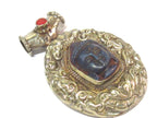 1 Pendant - Large Tibetan antiqued finish silver color Blue Buddha pendant with Lotus flower carving - PM336L