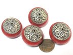 1 Bead -Large Tibetan red crackle resin capped bead with tibetan double dorje vajra symbol - BD977A