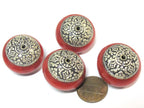 1 Bead -Large Tibetan red crackle resin capped bead with tibetan double dorje vajra symbol - BD977A