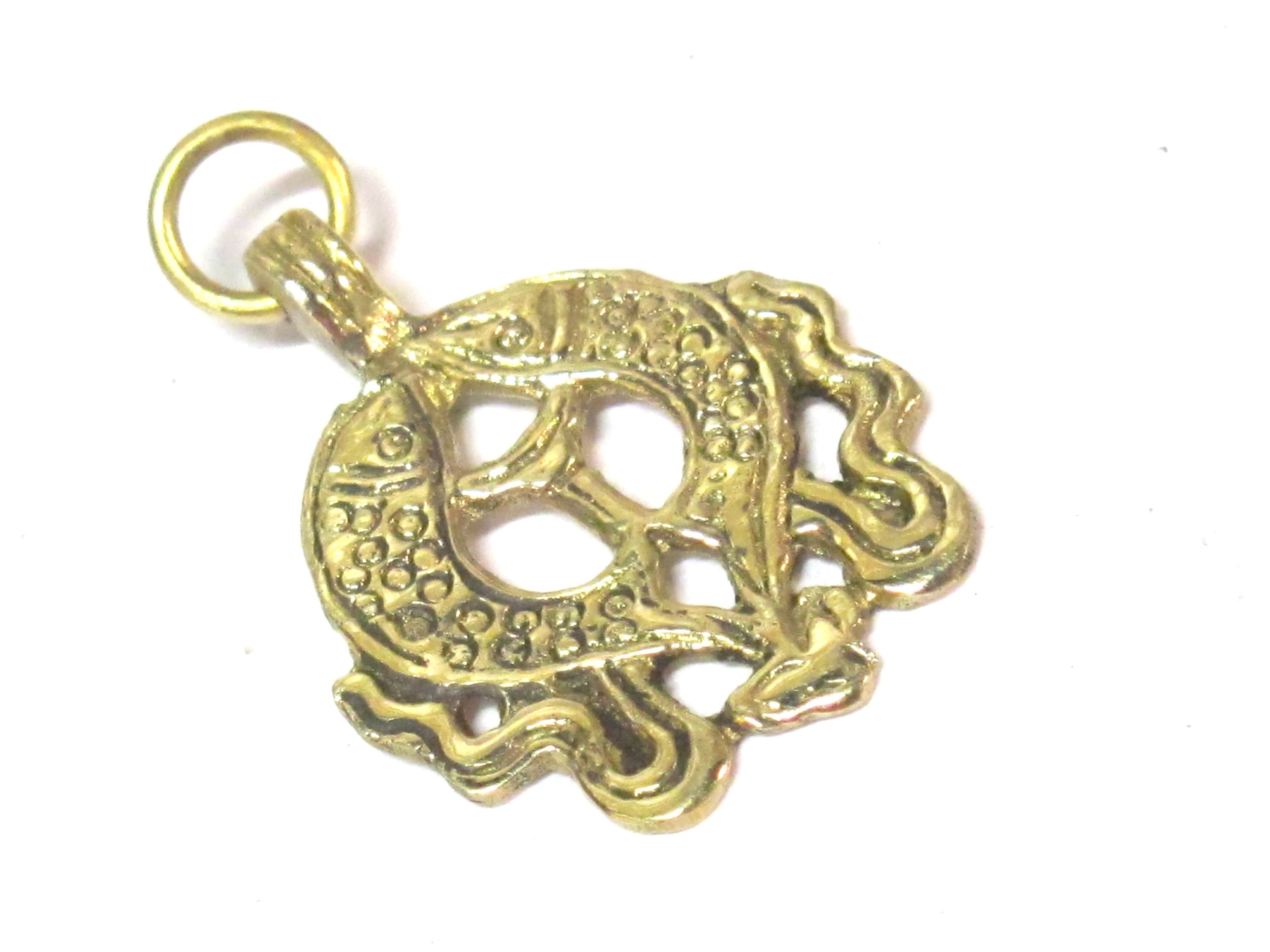 1 Pendant - Ethnic Tibetan Two golden fish auspicious Buddhist symbol charm Brass pendant Nepal - CP021C