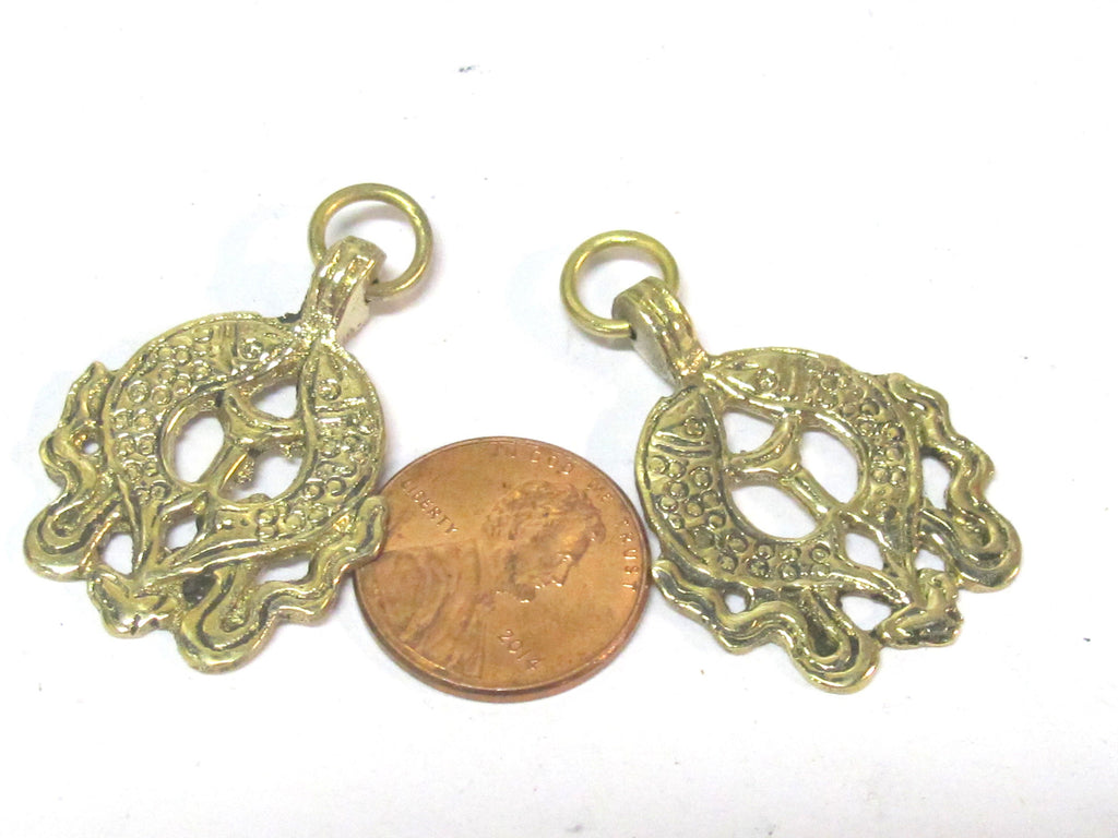 1 Pendant - Ethnic Tibetan Two golden fish auspicious Buddhist symbol charm Brass pendant Nepal - CP021C