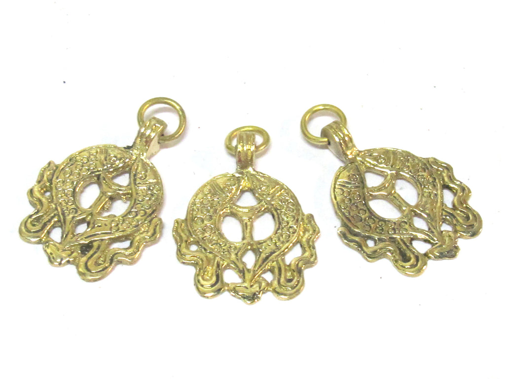 1 Pendant - Ethnic Tibetan Two golden fish auspicious Buddhist symbol charm Brass pendant Nepal - CP021C