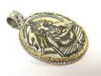 1 Pendant - Intricate carved ethnic Hindu Lord Ganesha recycled cattle bone pendant with floral carving on reverse side - PB007P