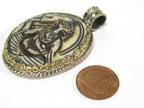1 Pendant - Intricate carved ethnic Hindu Lord Ganesha recycled cattle bone pendant with floral carving on reverse side - PB007P