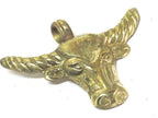 1 Pendant - Large size solid brass cattle skull head horn pendant with reverse side carving design - CP134