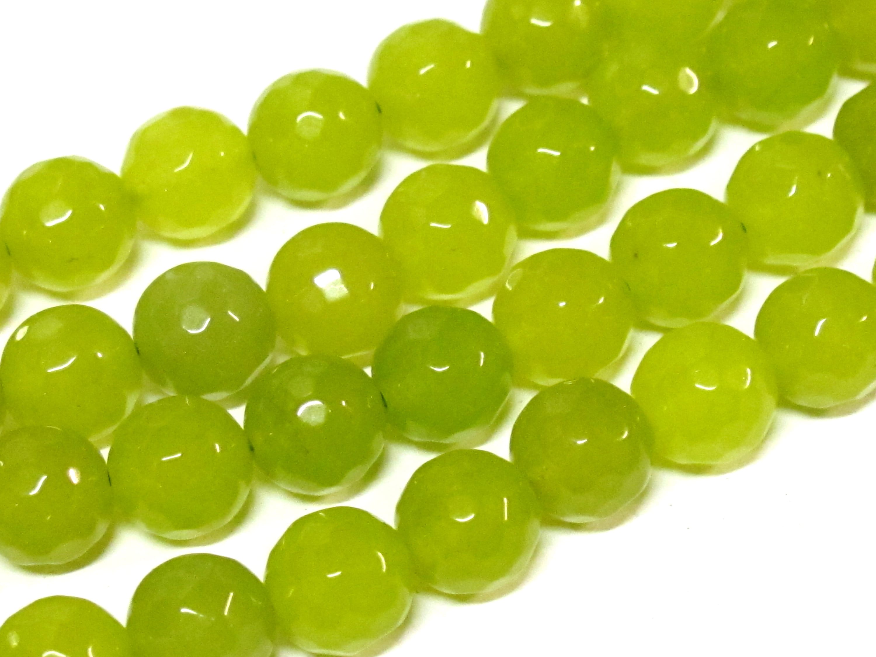 10 BEADS - Faceted lime green color dyed jade faceted gemstone beads 10 mm - GM252L