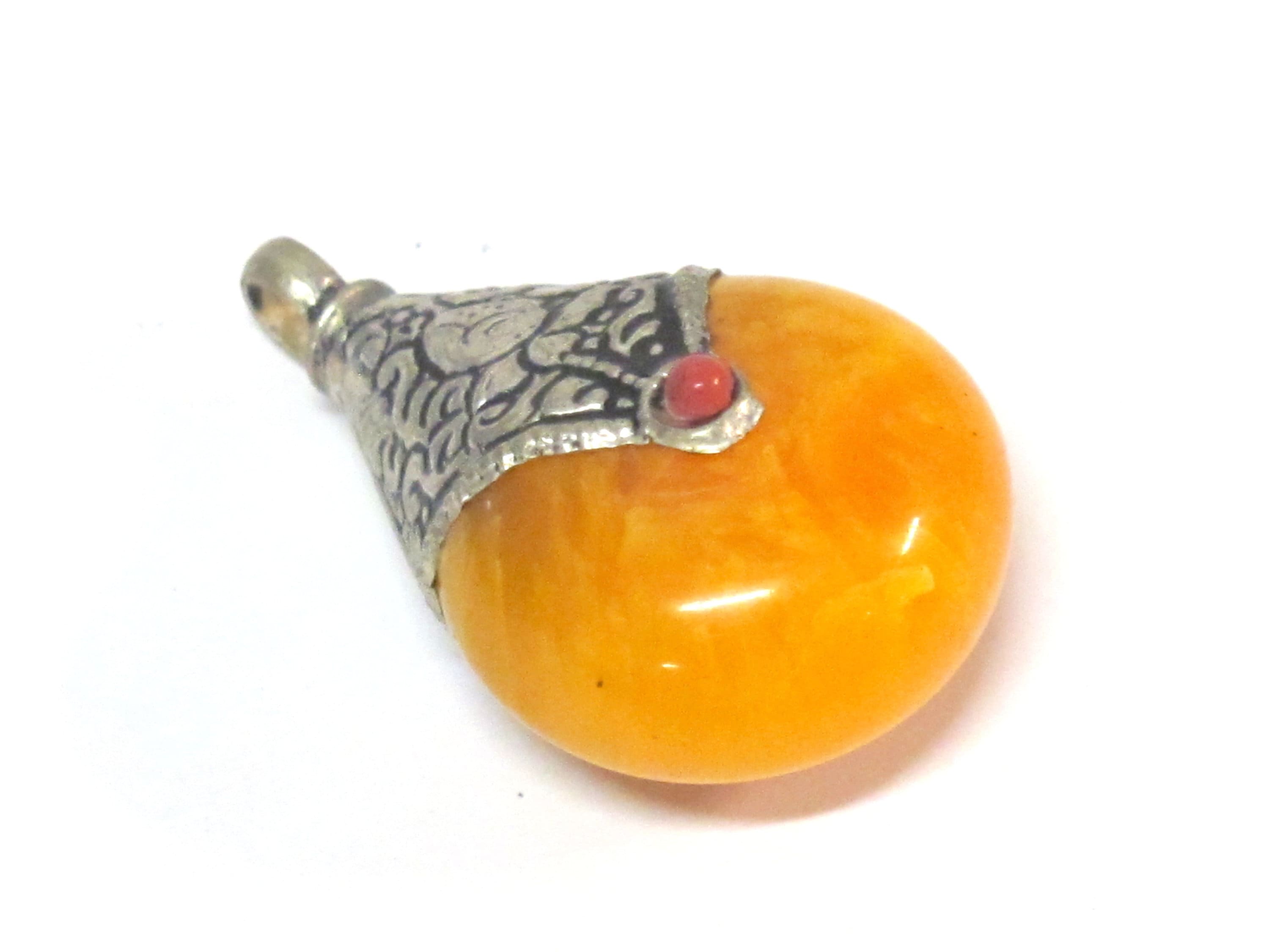 3 pendants - Tibetan pendants - Tibetan silver honey copal resin reversible pendant lotus floral design Tibetan drop charm pendants PM612A