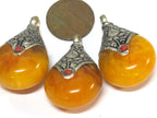 3 pendants - Tibetan pendants - Tibetan silver honey copal resin reversible pendant lotus floral design Tibetan drop charm pendants PM612A