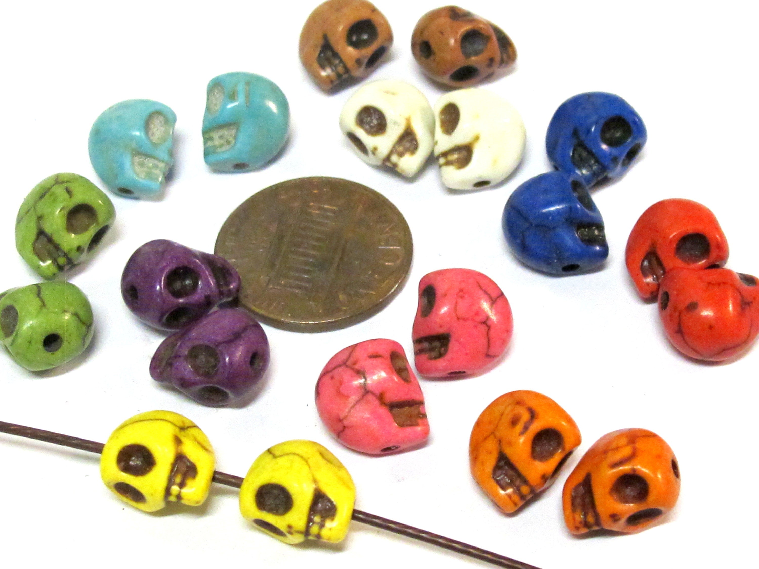 20 Beads - 10 pairs - Mix colors cute small size Howlite turquoise color skull beads 10 mm x 8 mm - GM447