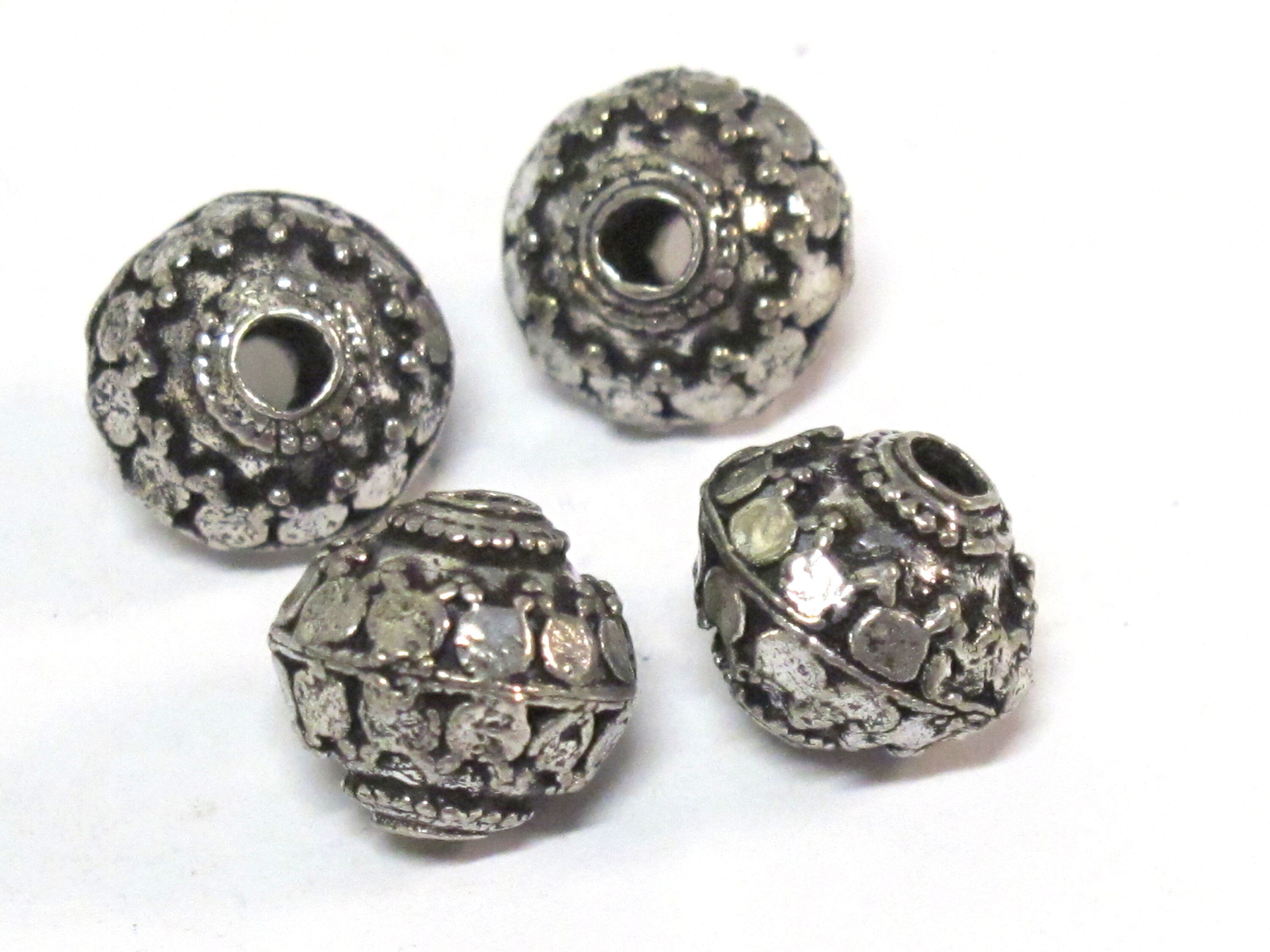 4 BEADS - Tibetan Bicone shape antiqued silver color finish metal alloy beads from Nepal - BD645B