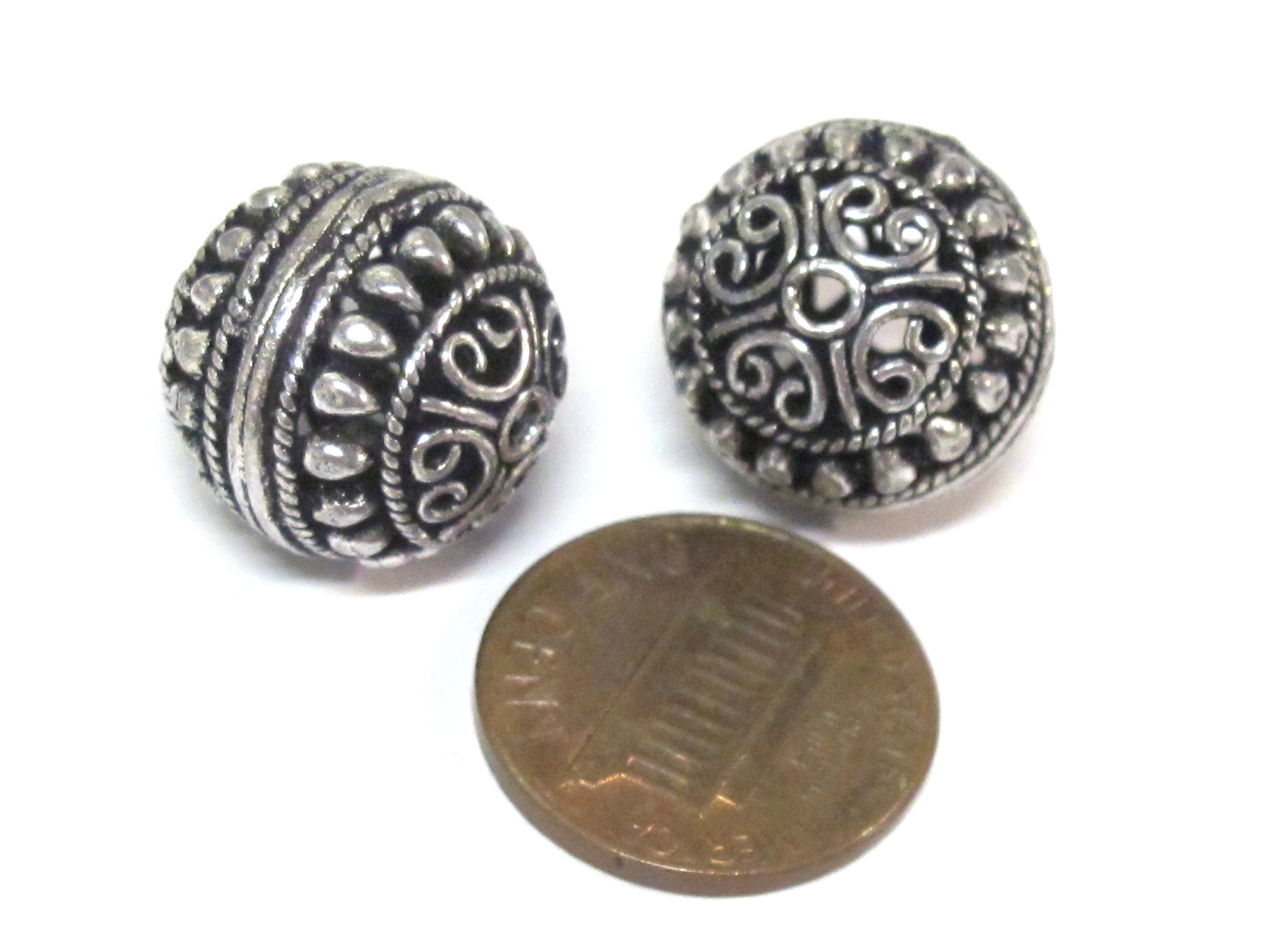 2 BEADS - Large Tibetan oval shape antiqued silver color finish metal alloy focal beads heart design 16 mm - BD645C