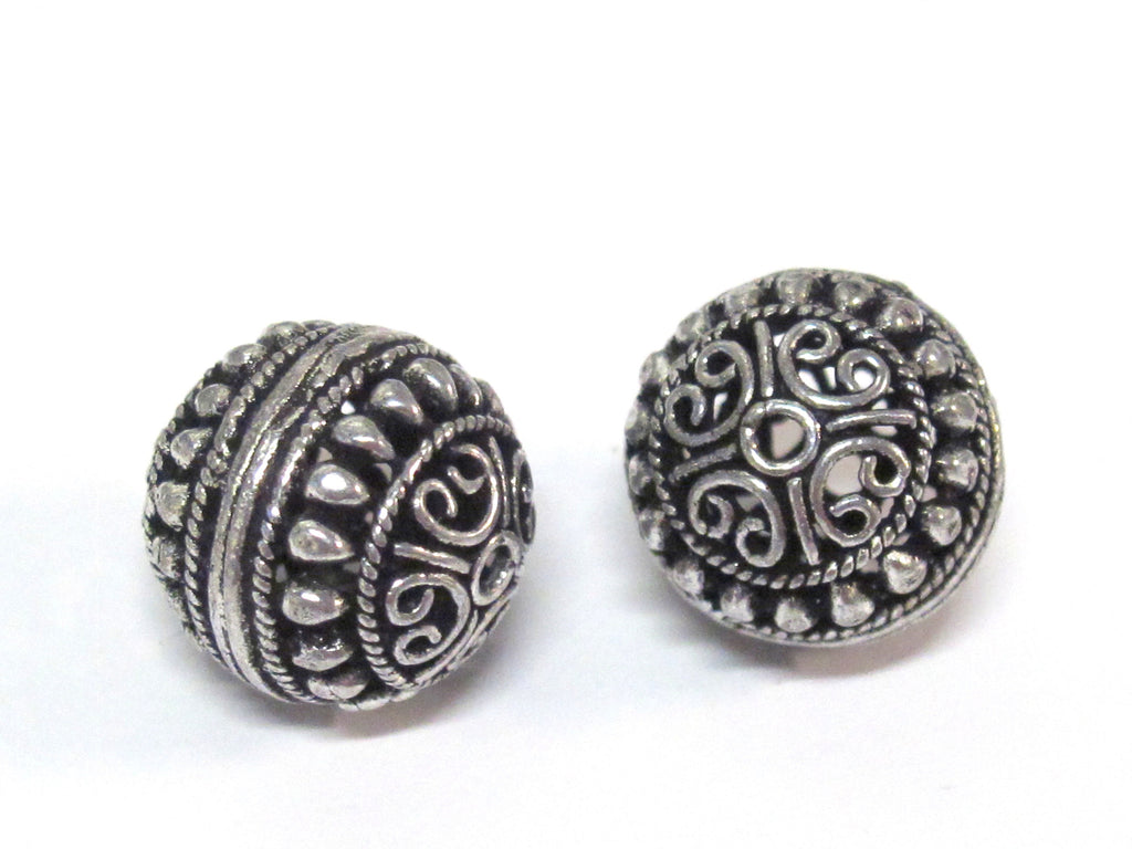 2 BEADS - Large Tibetan oval shape antiqued silver color finish metal alloy focal beads heart design 16 mm - BD645C