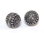 2 BEADS - Large Tibetan oval shape antiqued silver color finish metal alloy focal beads heart design 16 mm - BD645C