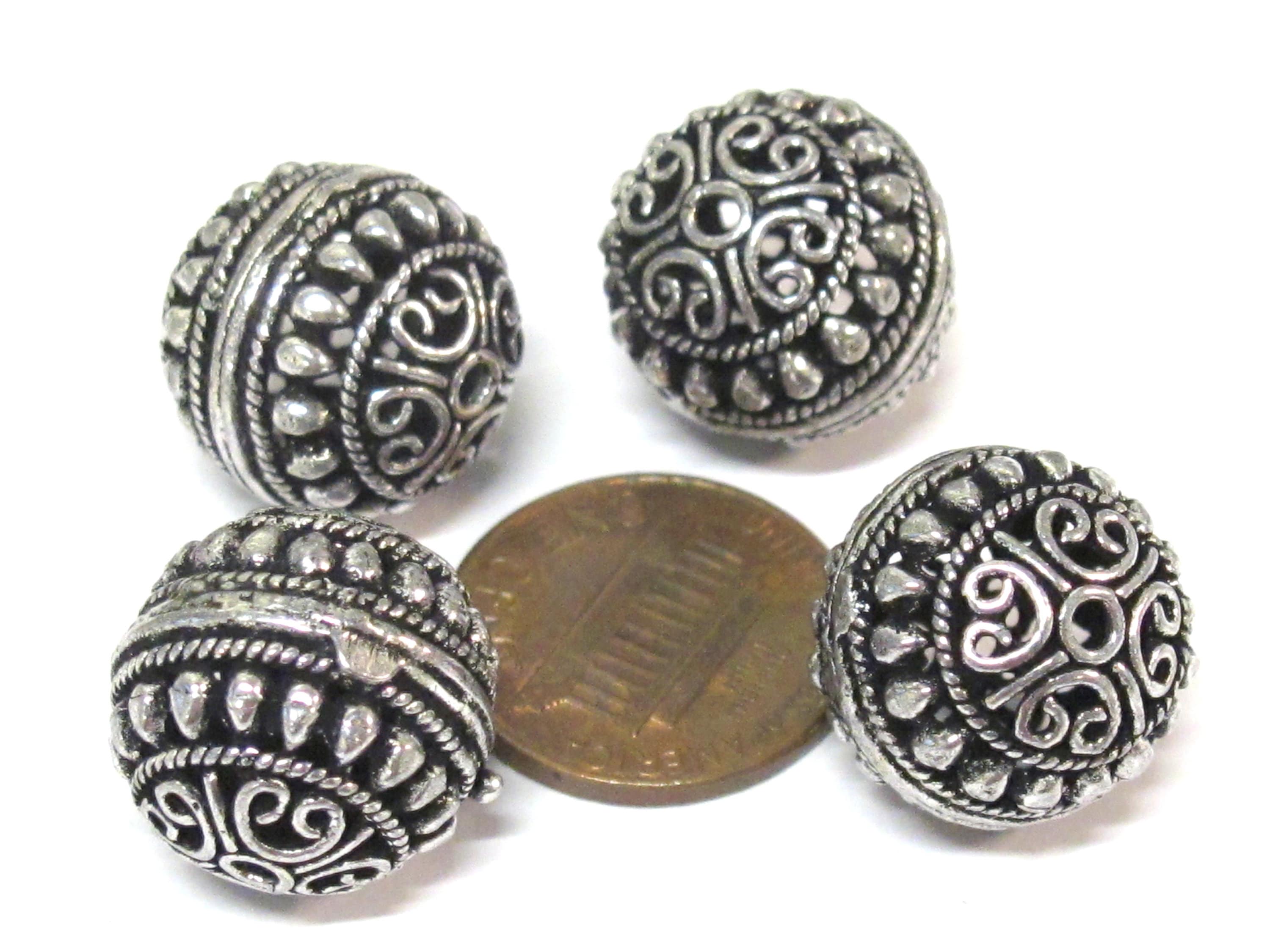 2 BEADS - Large Tibetan oval shape antiqued silver color finish metal alloy focal beads heart design 16 mm - BD645C