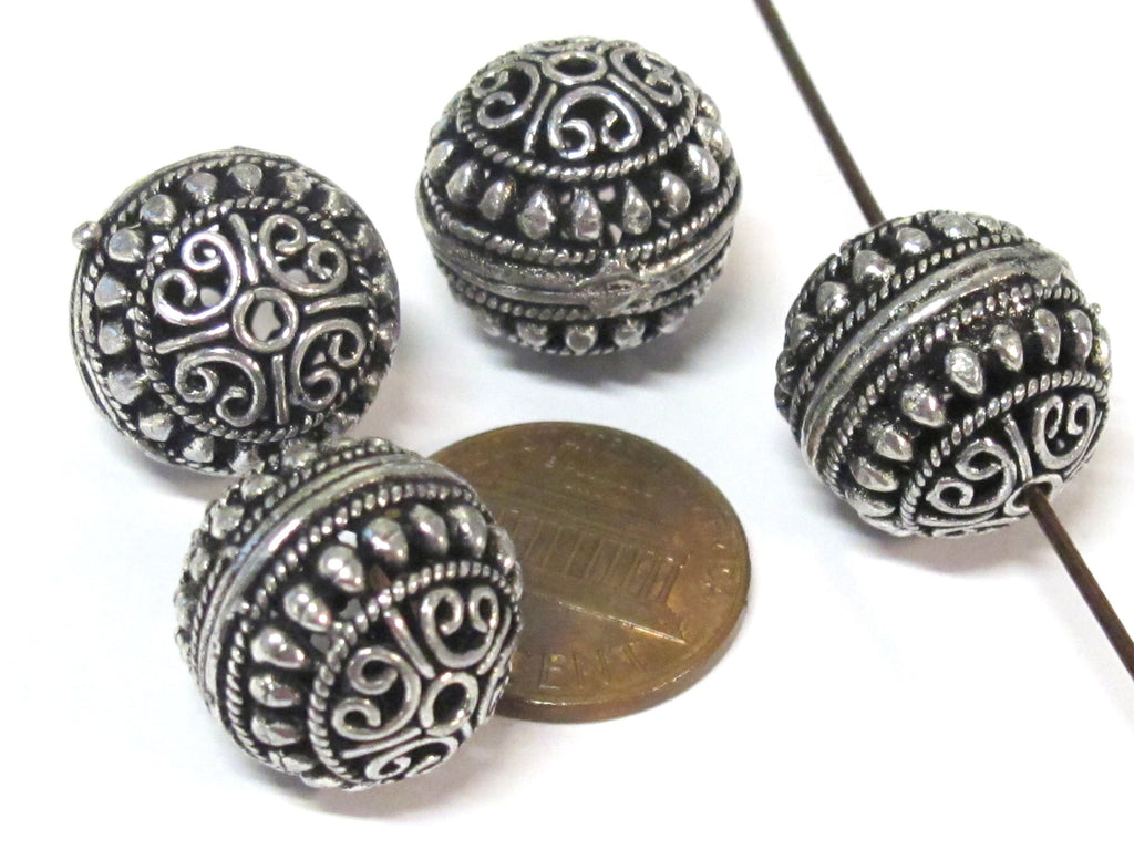 2 BEADS - Large Tibetan oval shape antiqued silver color finish metal alloy focal beads heart design 16 mm - BD645C