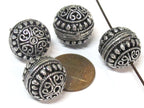 2 BEADS - Large Tibetan oval shape antiqued silver color finish metal alloy focal beads heart design 16 mm - BD645C