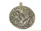 Large size Tibetan antiqued silver finish repousse Fish pendant with reverse side carving Nepal - PM351R