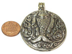 Large size Tibetan antiqued silver finish repousse Fish pendant with reverse side carving Nepal - PM351V